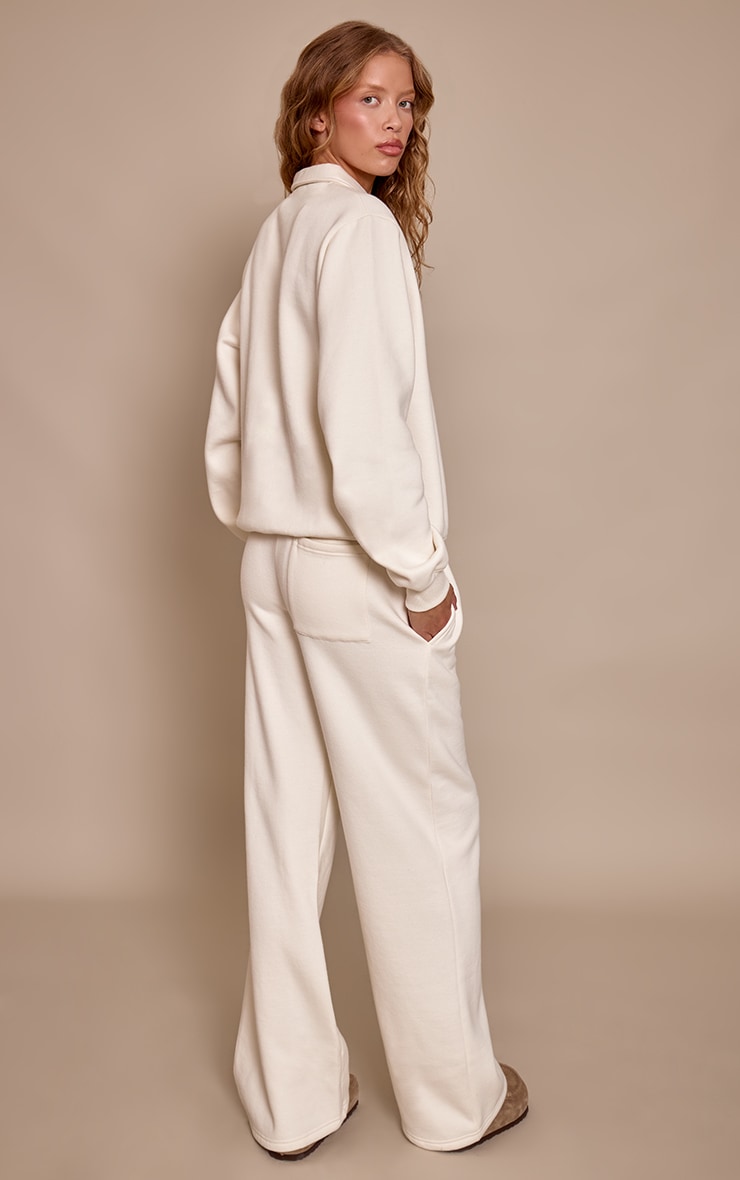 Cream Cotton Fleece Straight Leg Sweatpants image 3