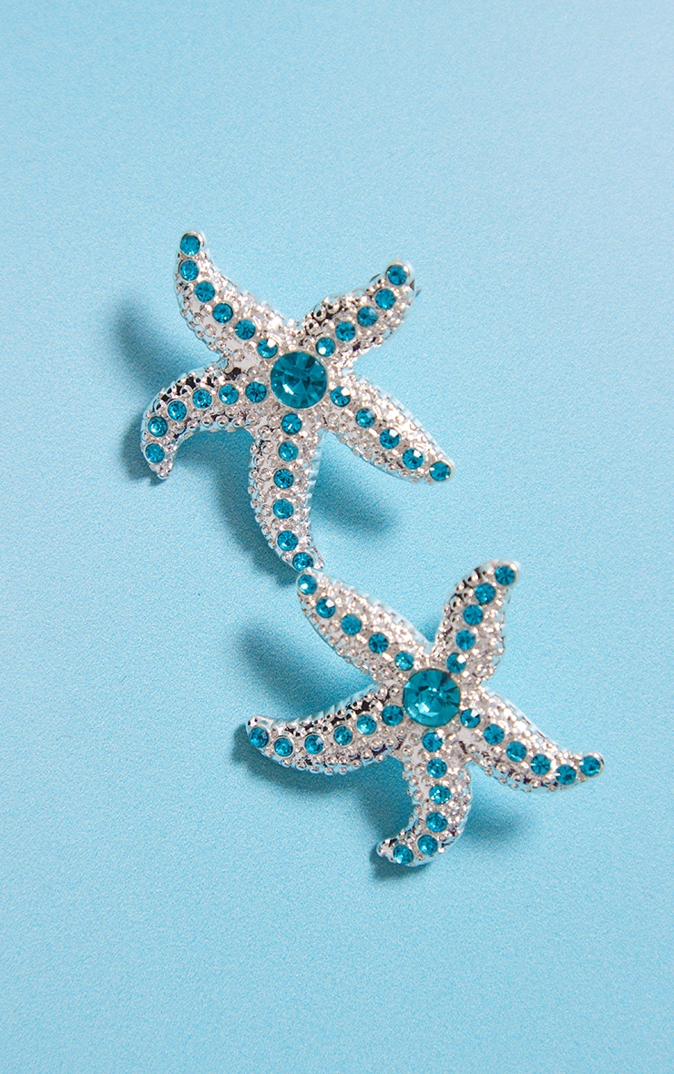 Blue Starfish Statement Stud Earrings image 2