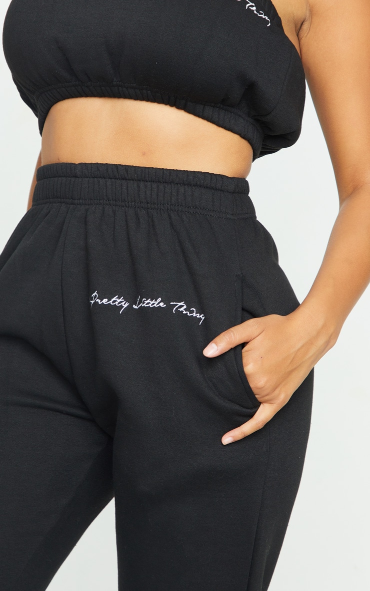 PRETTYLITTLETHING Shape Black Embroidered Sweatpants image 4