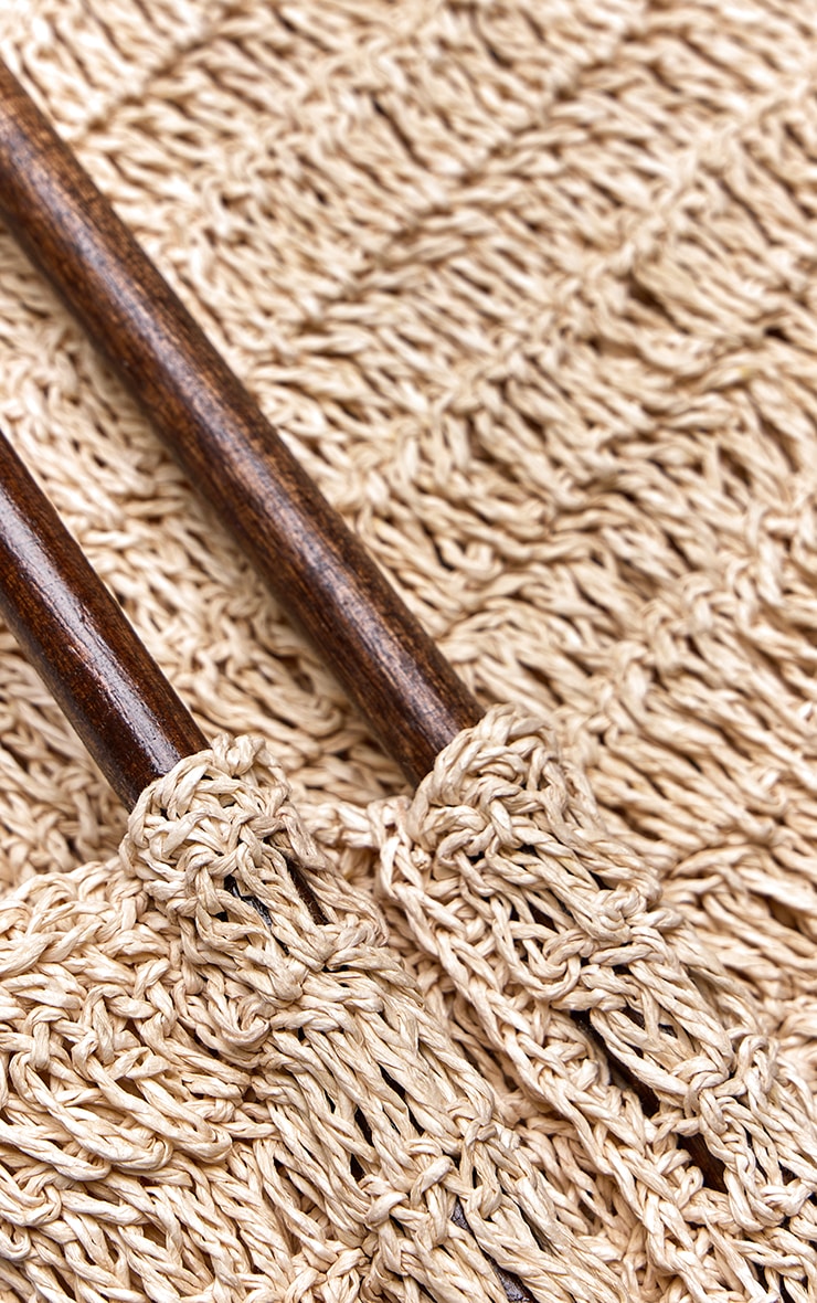 Natural Fringed Raffia Wooden Handle Beach Grab Bag image 4