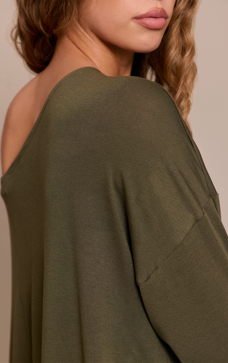 Khaki Soft Jersey Oversized Slouchy Long Sleeve Top image 4