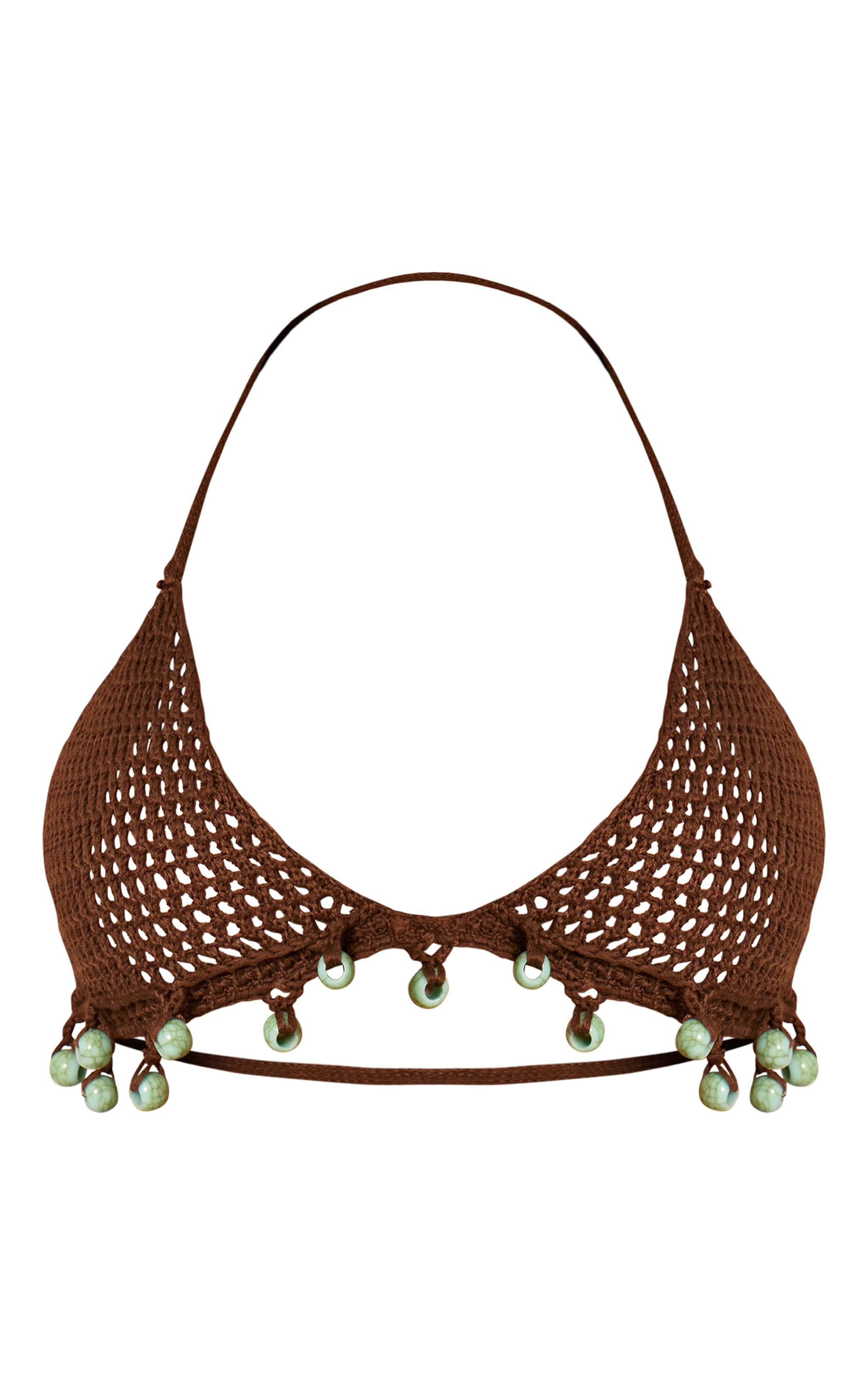 Chocolate Crochet Bead Trim Triangle Bikini Top image 5