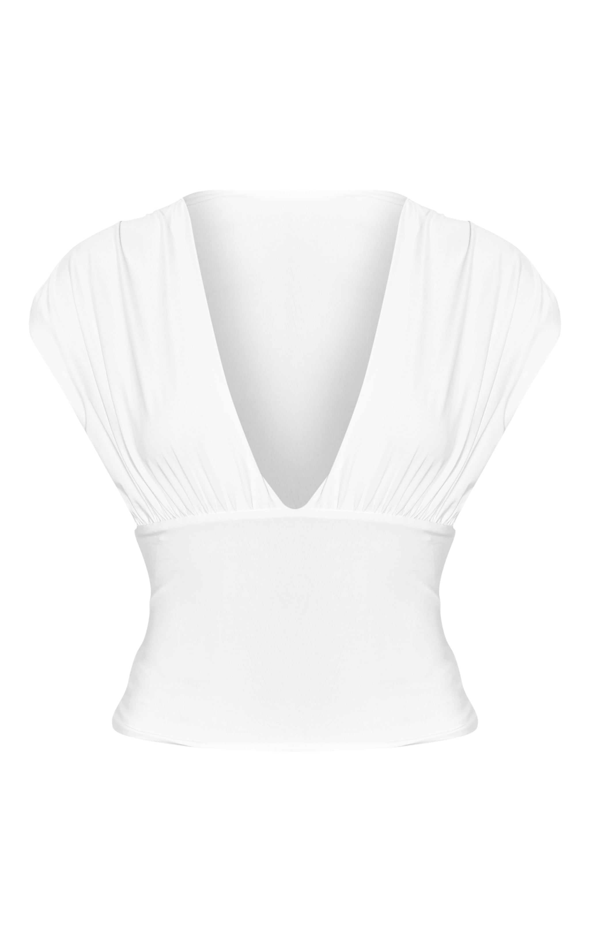 White Double Layer Slinky Drape Plunge Long Top image 5