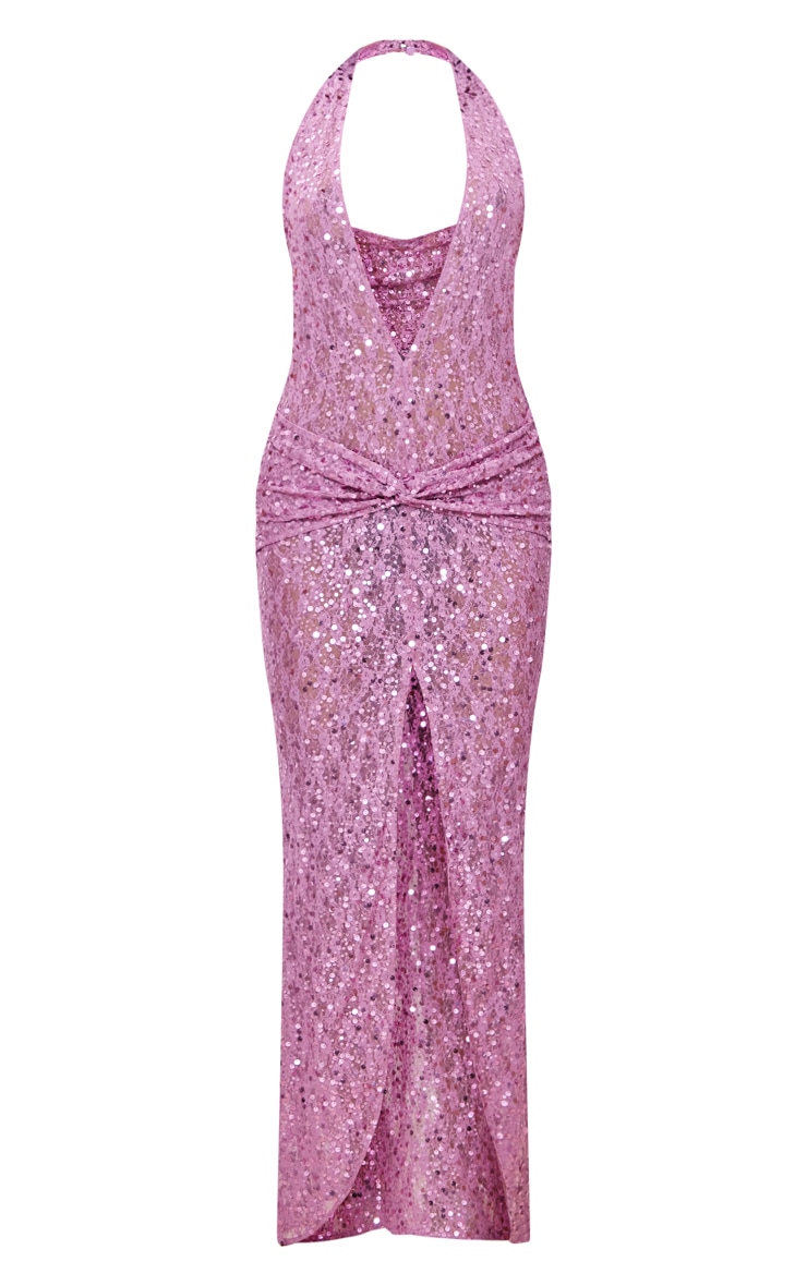 Lilac Sequin Plunge Halter Drape Midaxi Dress Dresses PLT UAE