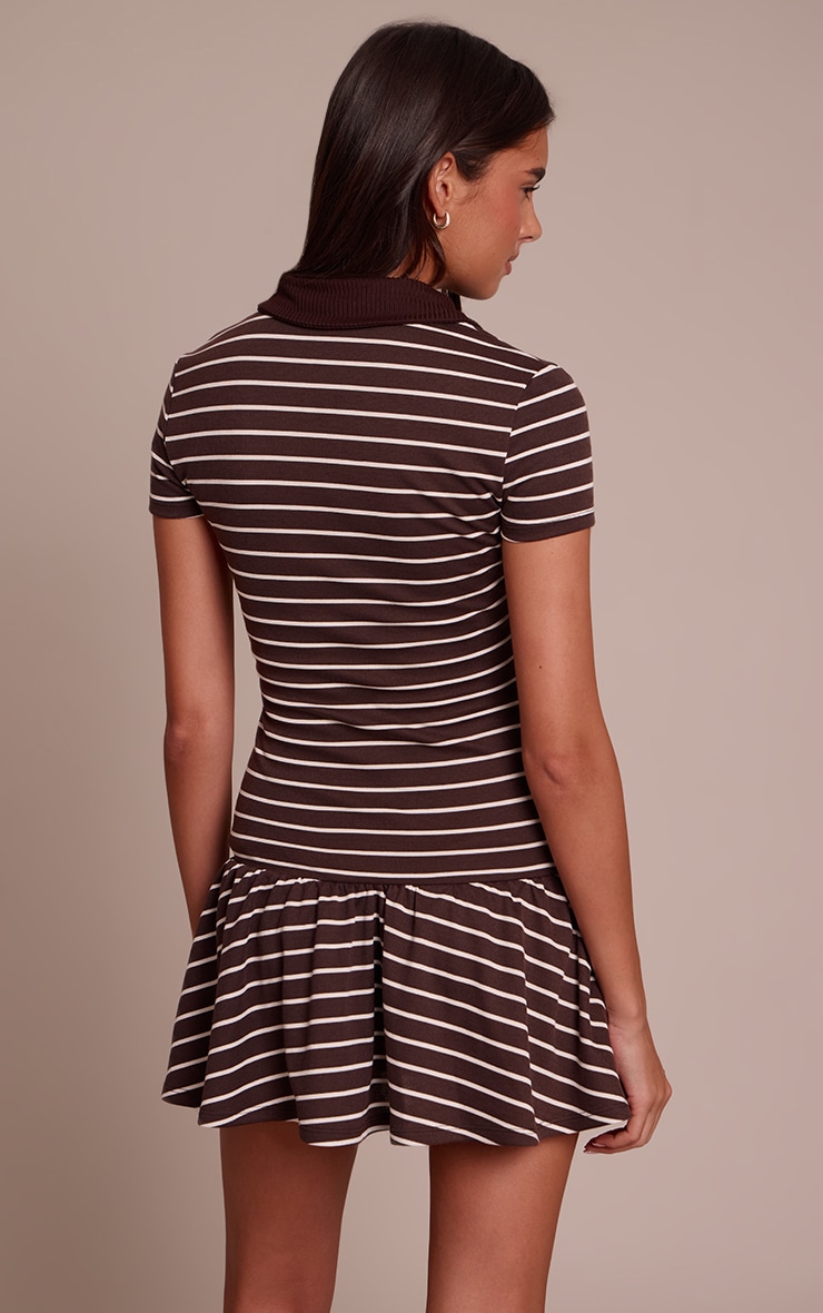 Chocolate Striped Collar Detail Shift Dress image 2