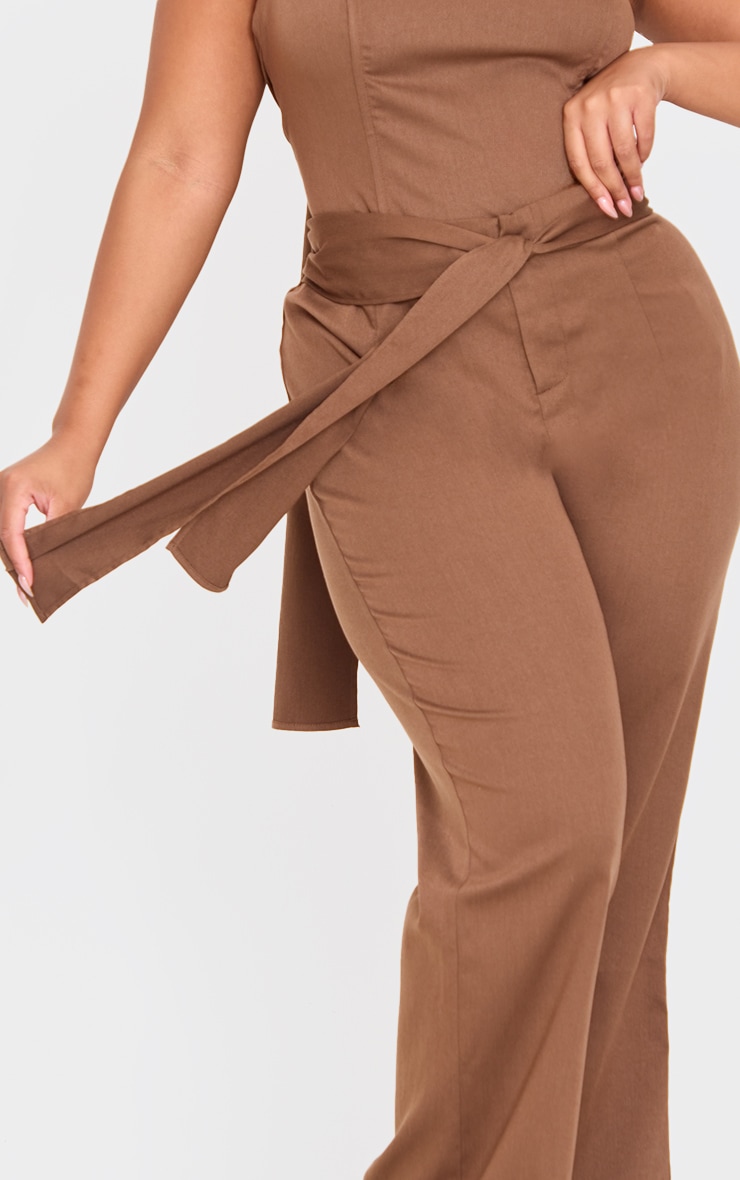 Plus Brown Belt Detail Wide Leg Trousers image 4