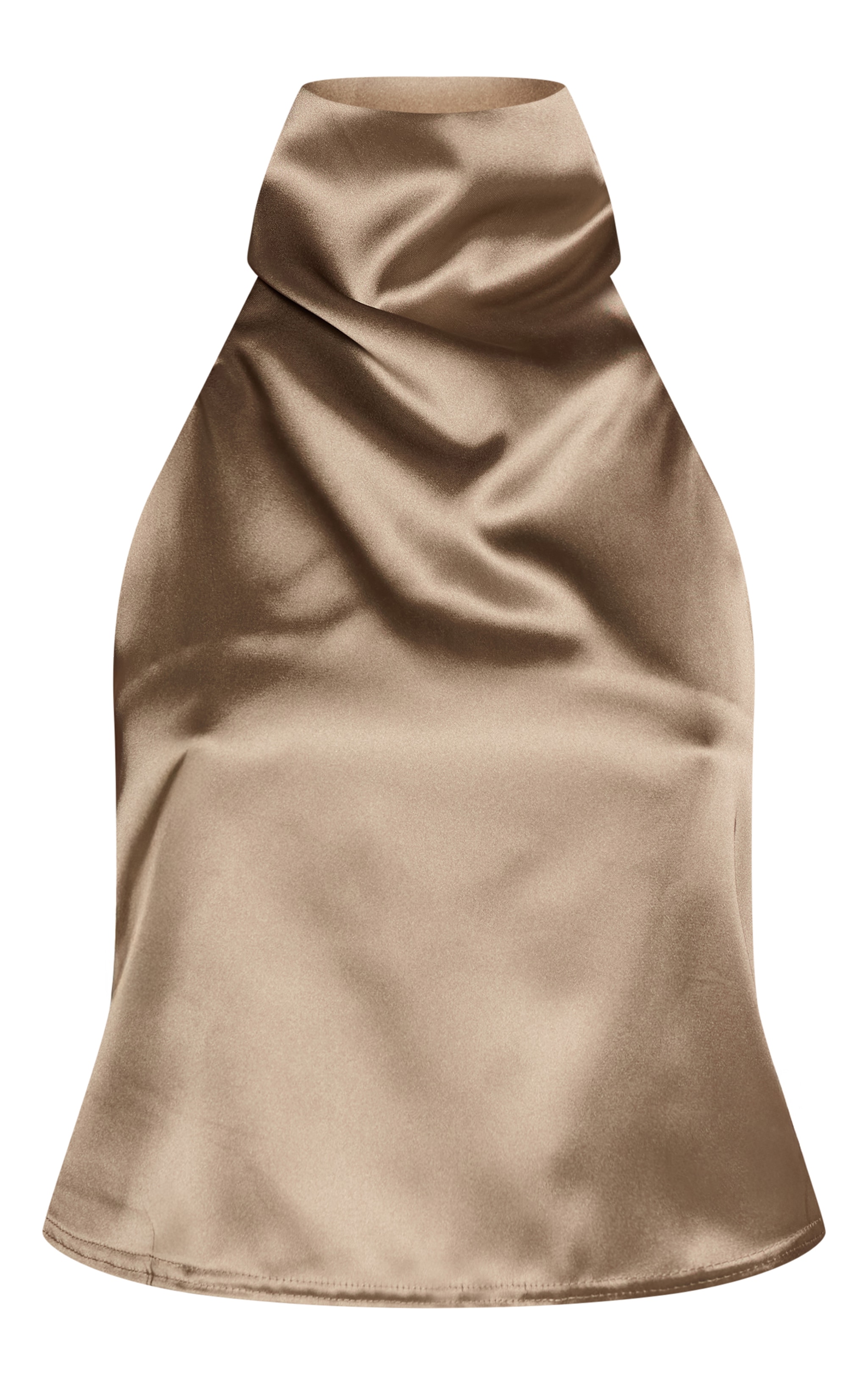 Petite Khaki Satin Halterneck Tie Top image 5