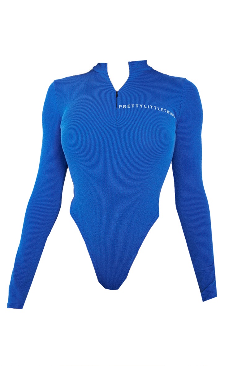 PRETTYLITTLETHING Bright Blue Rib Half Zip Bodysuit image 5