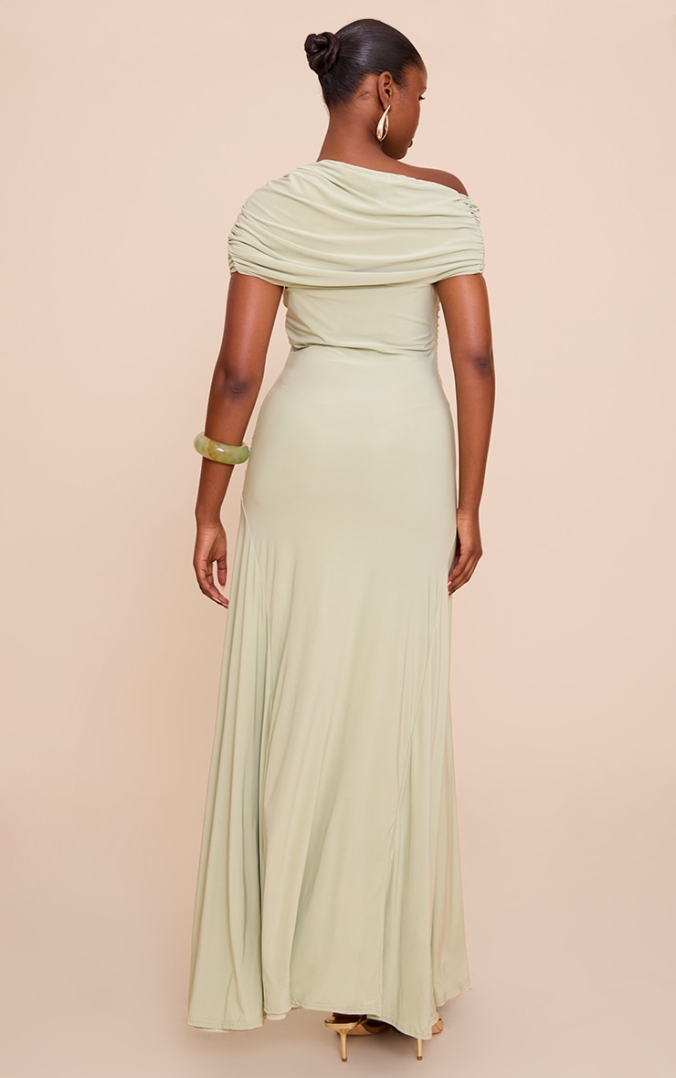 Sage Double Layer Slinky Asymmetric Ruched Maxi Dress image 2