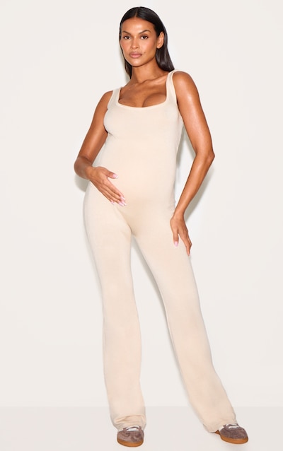 Maternité Combinaison de grossesse en maille tricot avoine à col carré