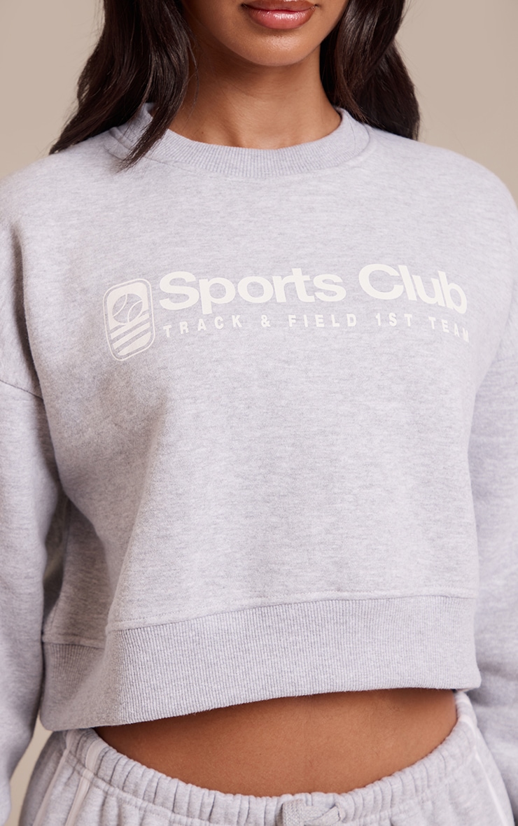 Petite Ash Grey Sports Club Print Cropped Sweatshirt image 4