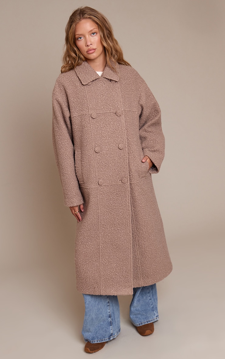 Taupe Boucle Double Breasted Maxi Coat image 1