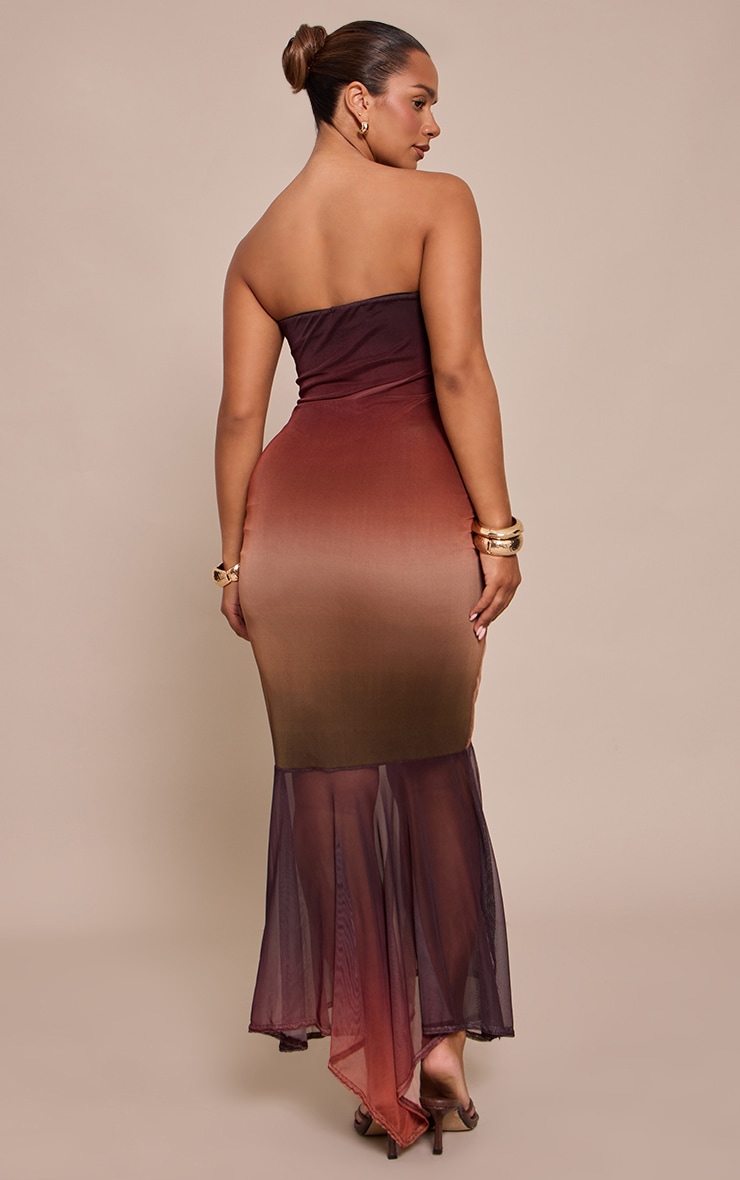 Shape Brown Ombre Print Bandeau Gold Trim Dropped Hem Maxi Dress image 2