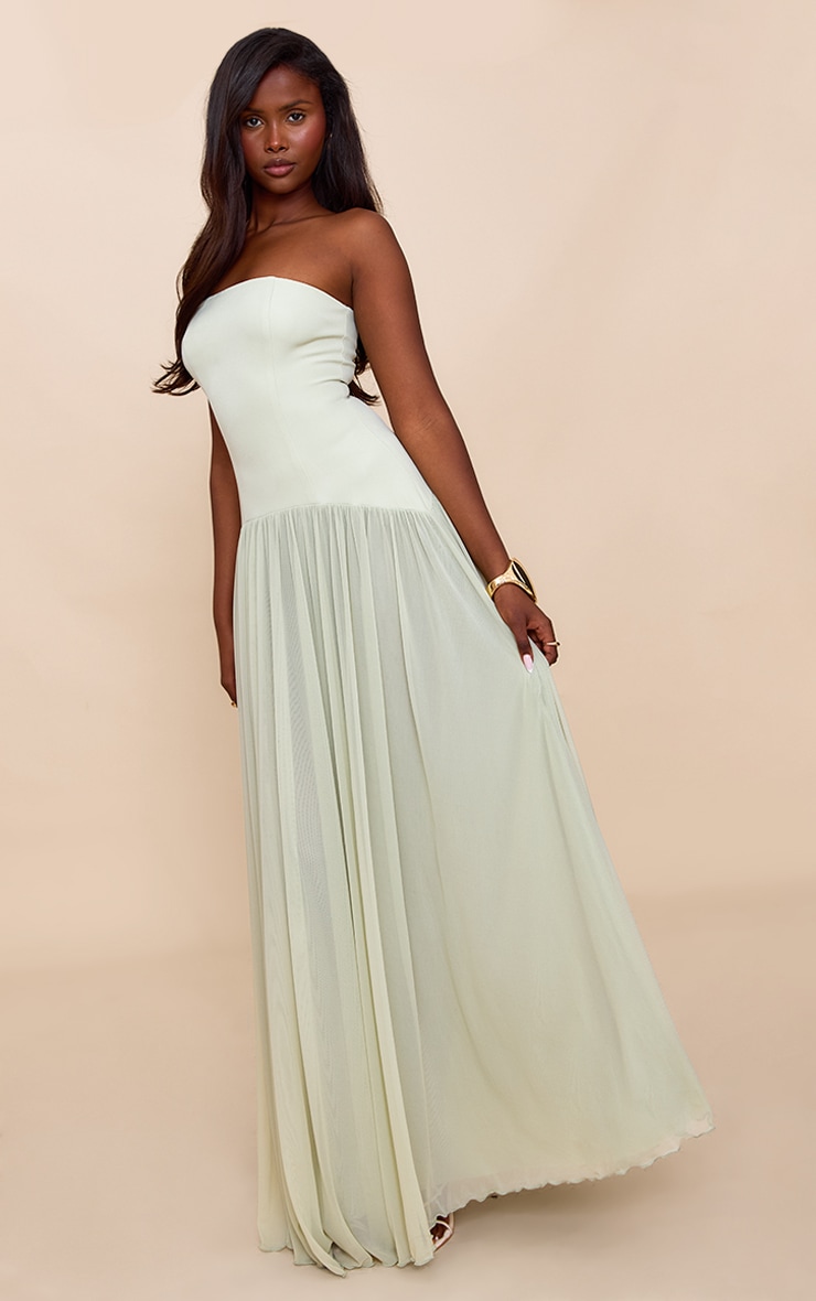 Sage Bandeau Chiffon Pleated Maxi Dress image 3