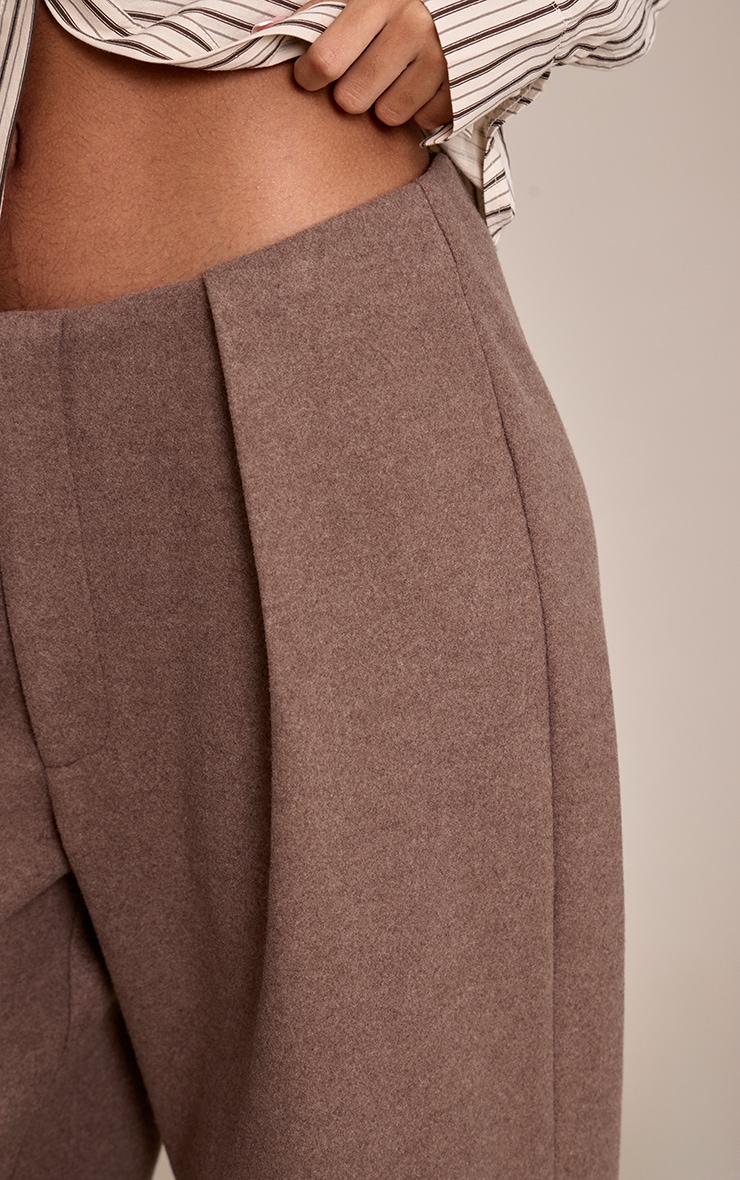 Petite Deep Taupe Wool Look Belted Pants image 4