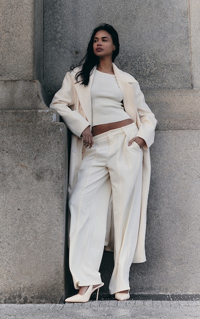 Ecru Wool Look Double Breasted Oversized Maxi Coat