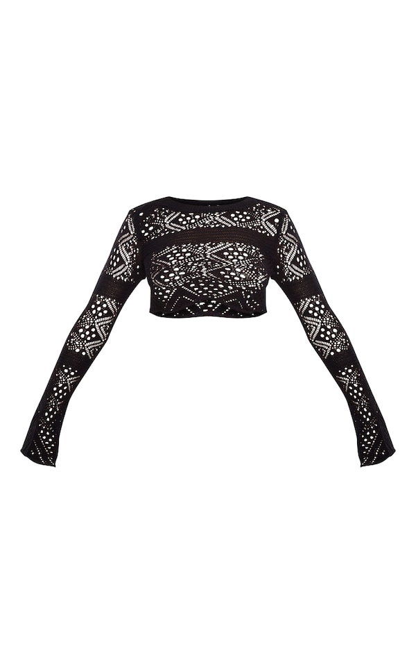 Top en maille crochet noire à motifs et manches longues image 5