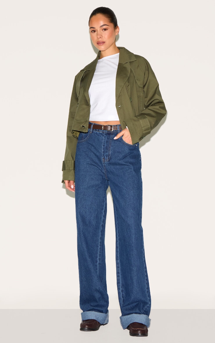Khaki Cropped Storm Flap Detail Trench Coat image 3