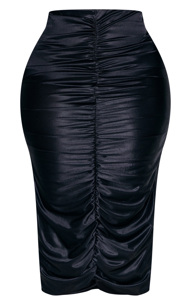Plus Black Disco Ruched Midi Skirt image 5