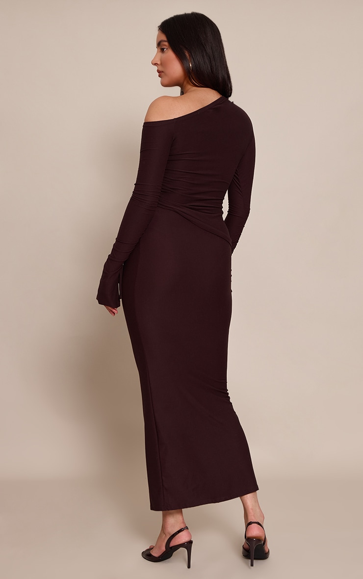 Dark Brown Soft Touch Asymmetric Panel Maxi Skirt image 3