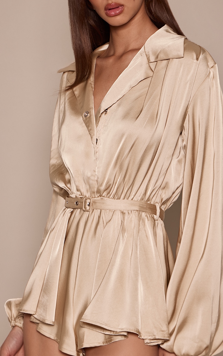 Chartreuse Satin Long Sleeve Belt Detail Playsuit image 4