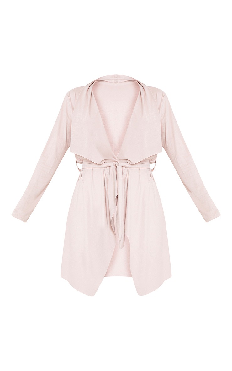 Lyssa Blush Suedette Belted Waterfall Jacket PrettyLittleThing