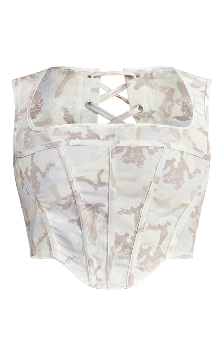  Stone Camo Twill Lace Up Back Corset Top image 5