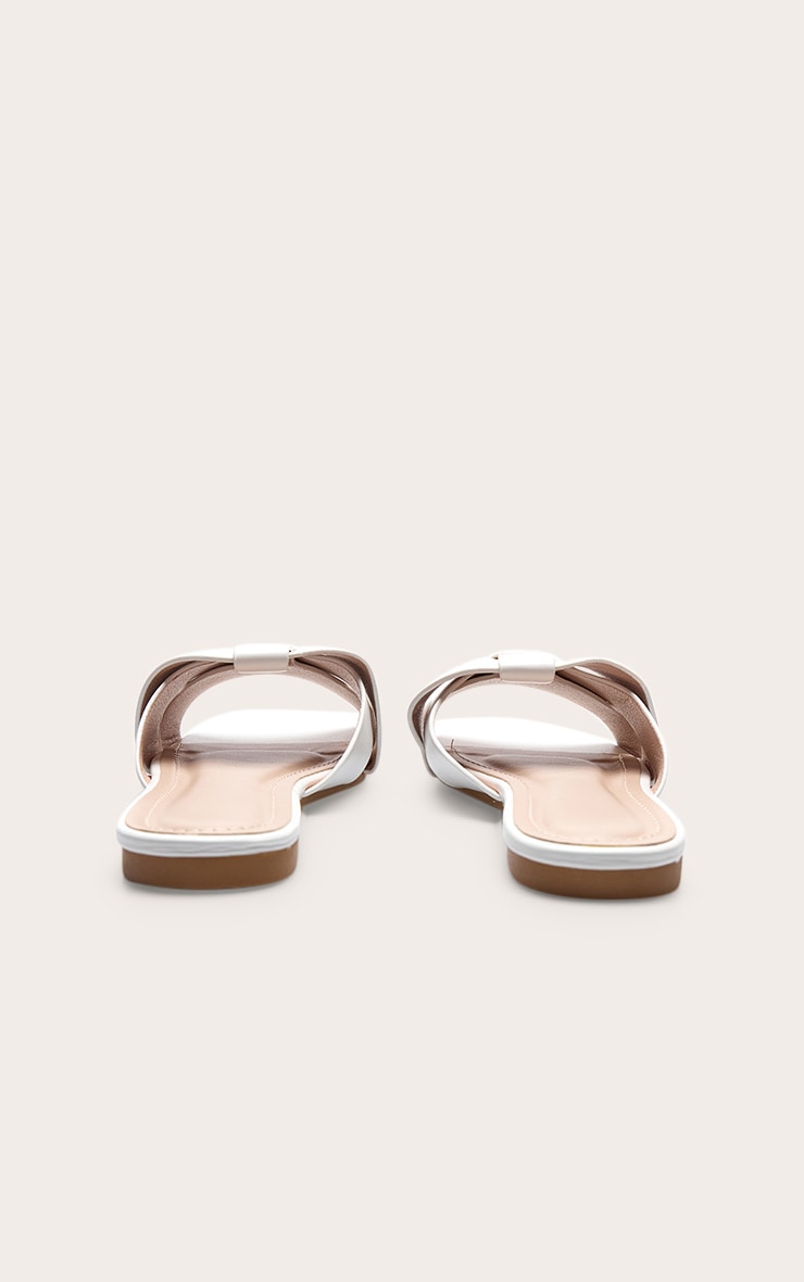 White Faux Leather Round Toe Cross Over Sandal image 4