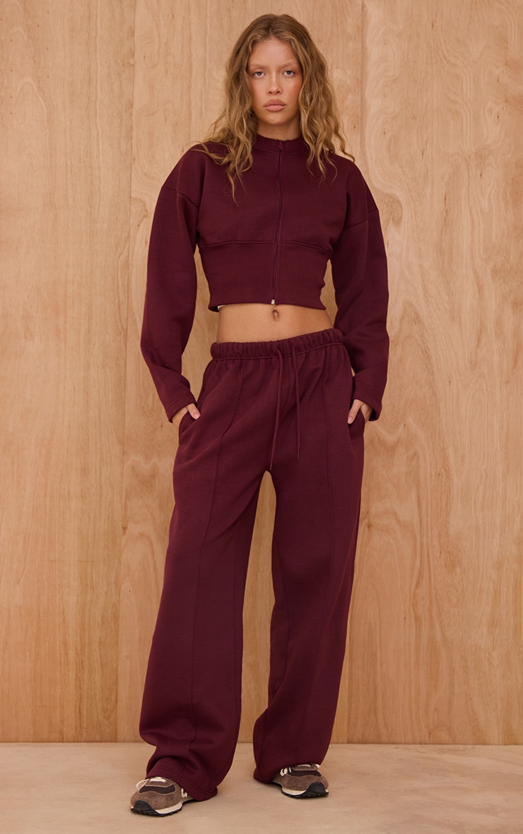 Wine Seam Detail Wide Leg Joggers