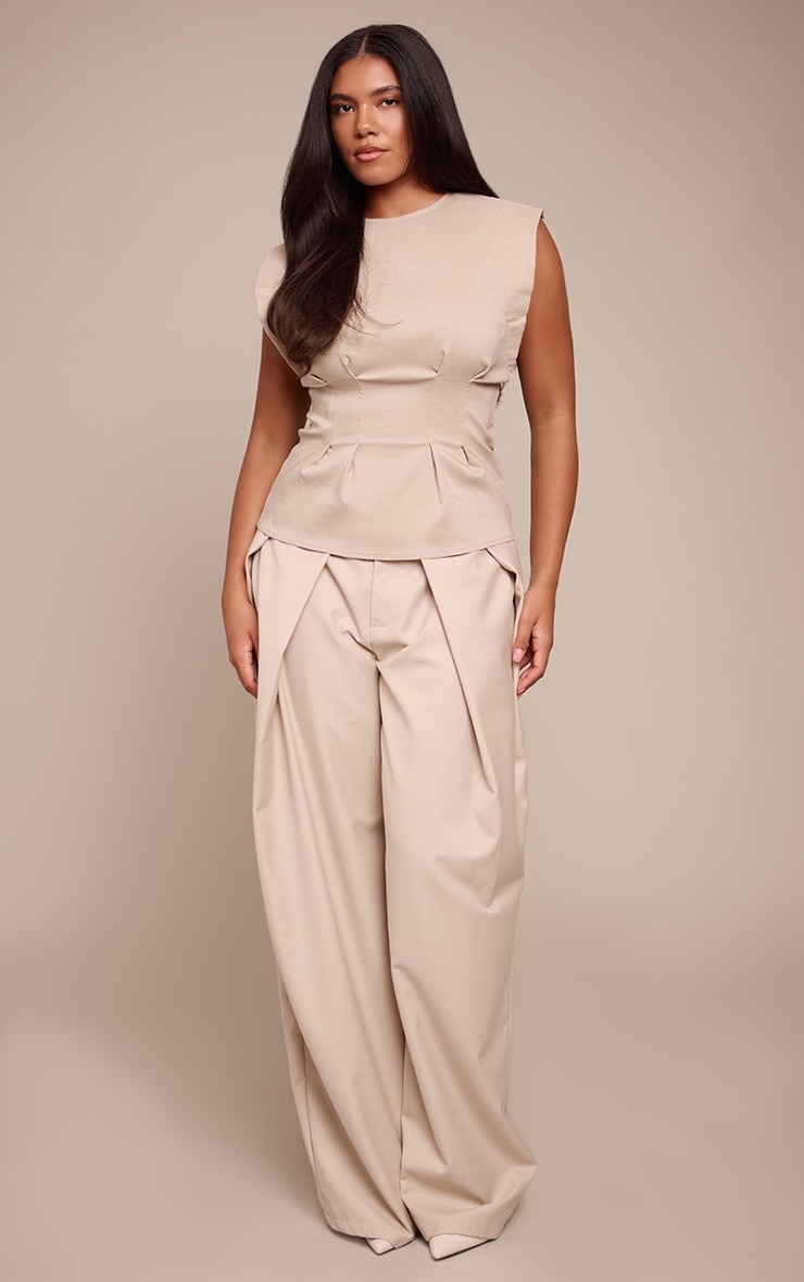 Shape Pebble Stretch Woven Boat Neck Cinched Waist Peplum Top image 3