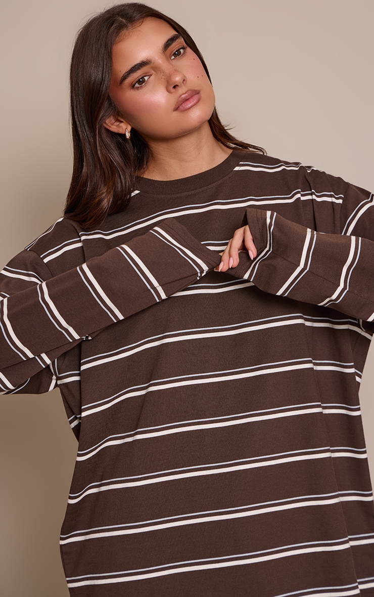 Dark Brown Striped Long Sleeved Top image 4