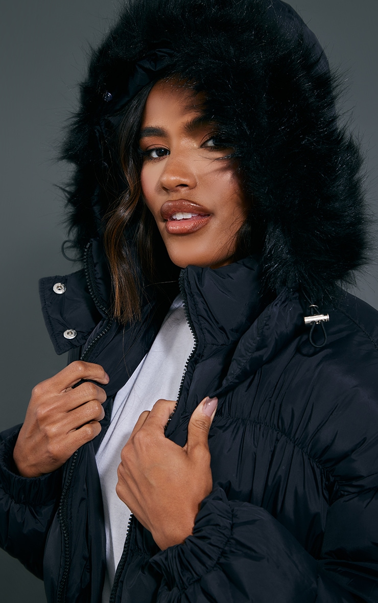 Black Maxi Length Hooded Bubble Puffer image 4