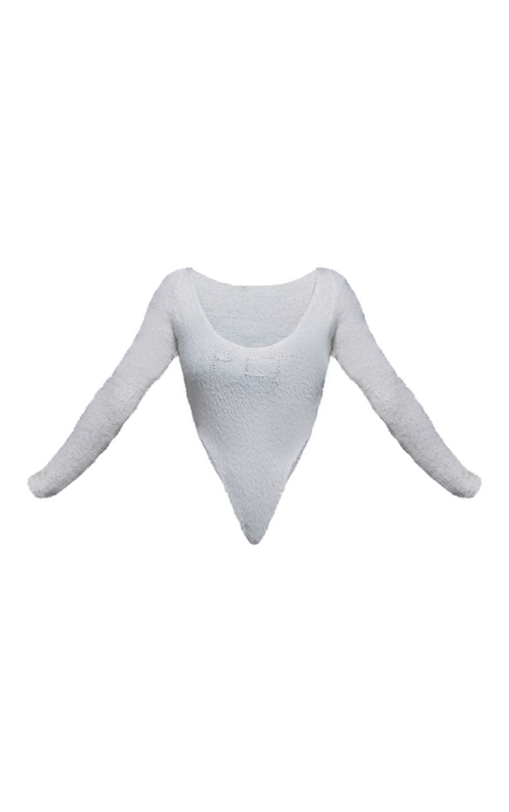 PRETTYLITTLETHING White Eyelash Knit Scoop Neck Bodysuit image 5