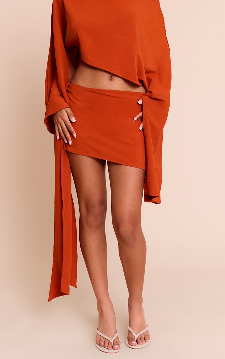 Petite Rust Floaty Knot Side Mini Skirt image 2