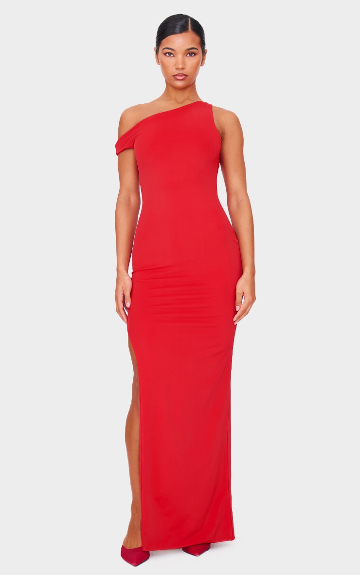 Red Matte Sculpt Asymmetric Neck Maxi Dress image 1