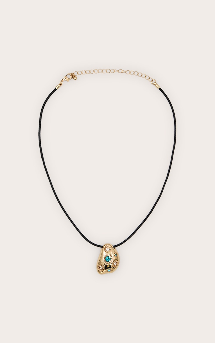 Gold Plated Turquoise Stone Abstract Necklace image 3