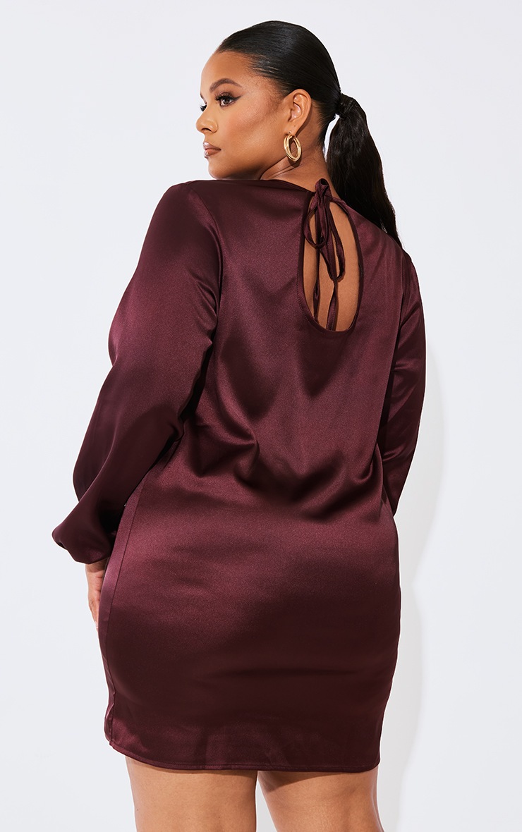 Plus Chocolate Tie Back Satin Bodycon Dress image 2