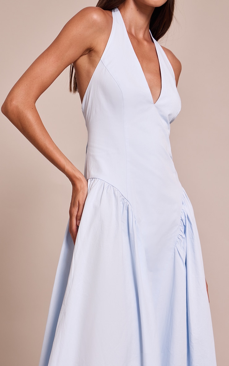 Light Blue Woven Halterneck Plunge Midaxi Dress image 4