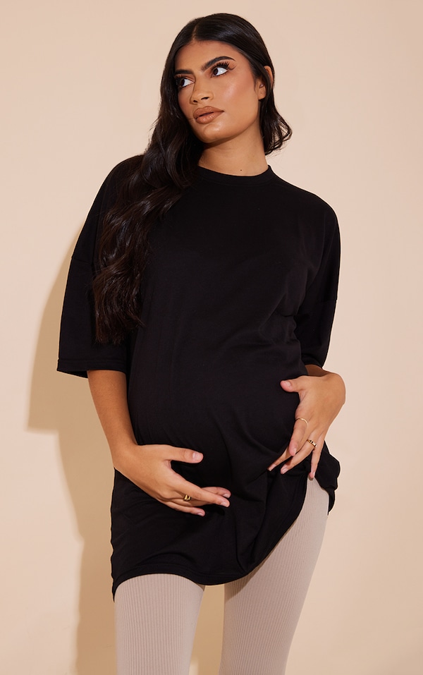 Maternité Tee-shirt de grossesse oversize noir en coton