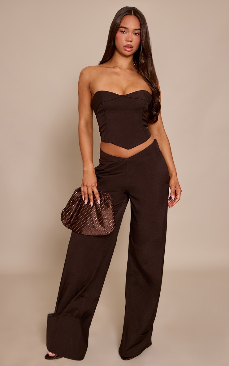 Brown Tailored Foldover Bust Bandeau Top image 3