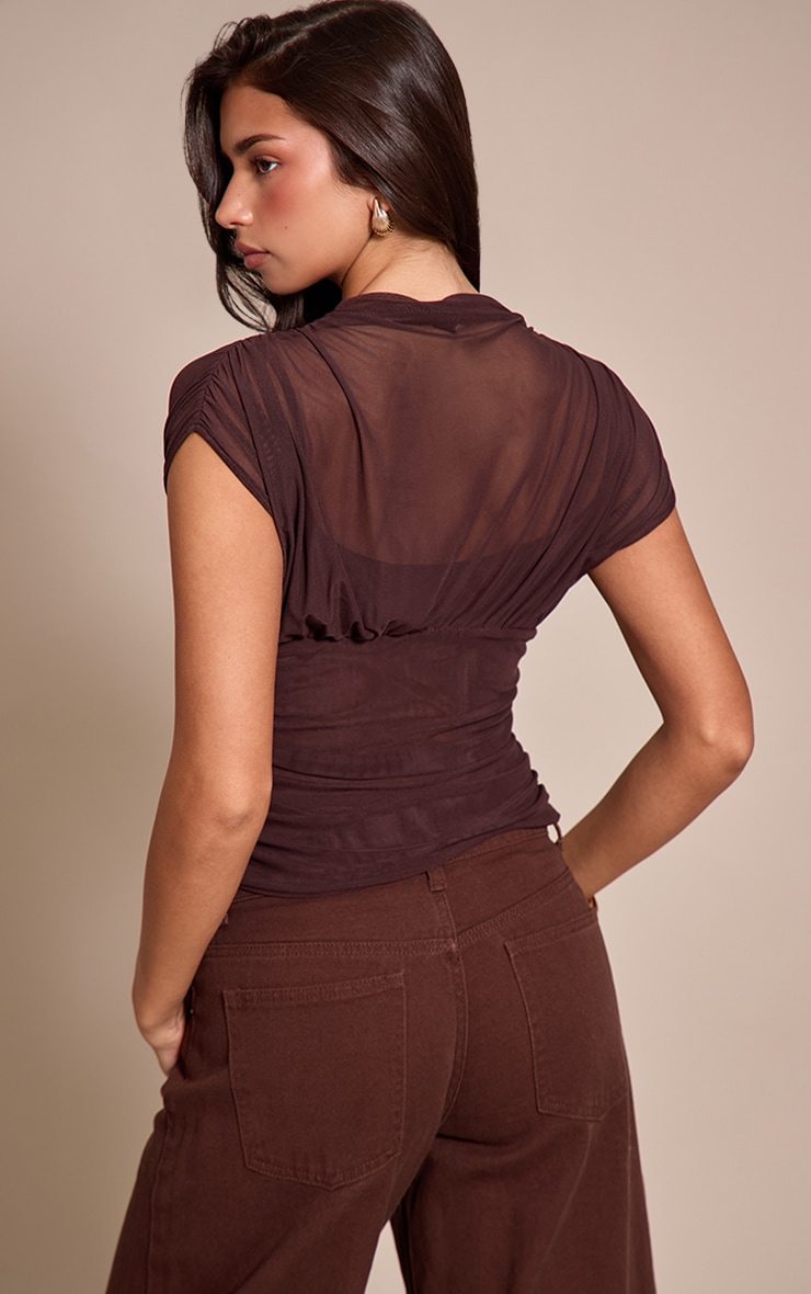 Chocolate Mesh High Neck Waist Detail Top  image 2