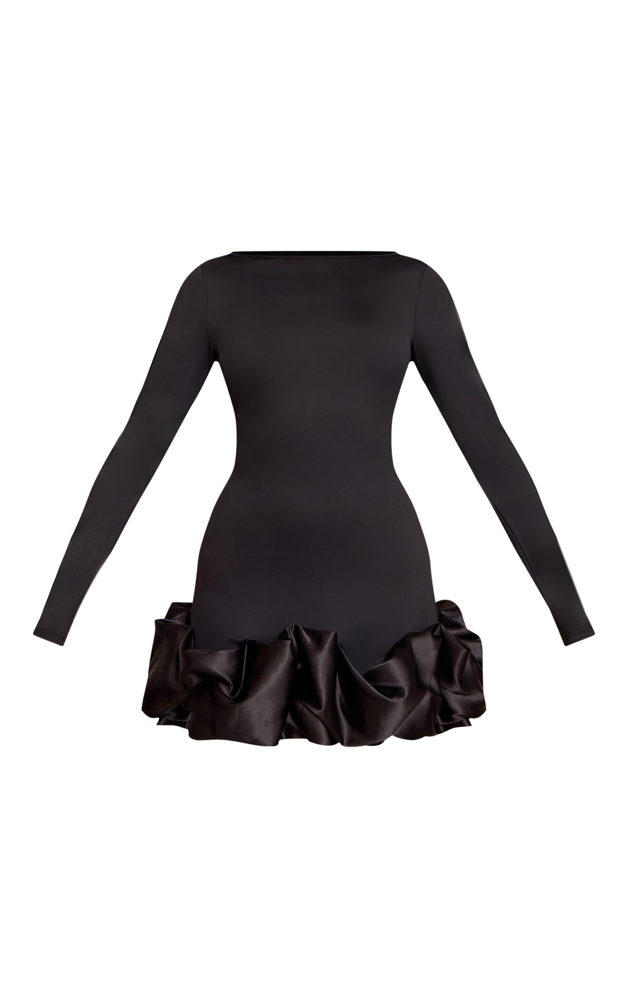 Black Satin Puffball Bodycon Dress image 5