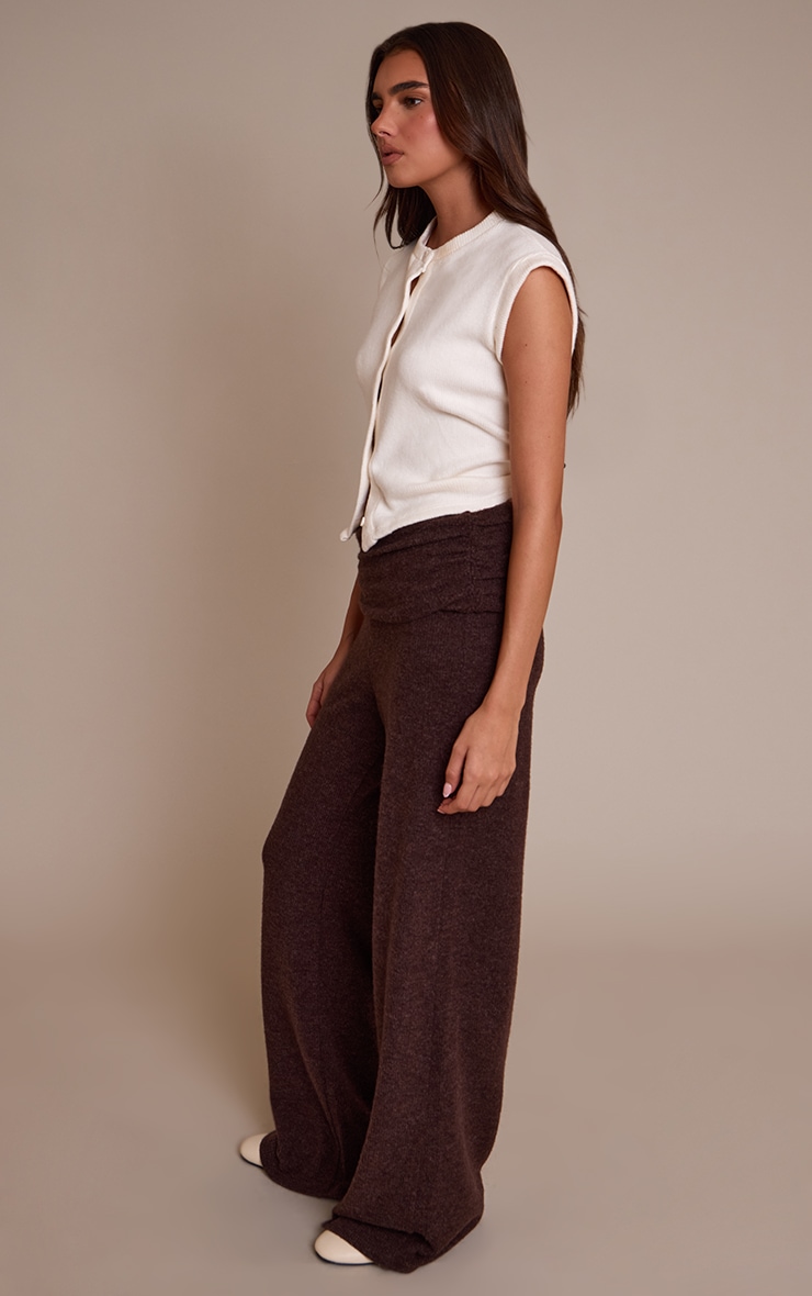 Chocolate Wool Look Fold Over Straight Leg Pants image 2