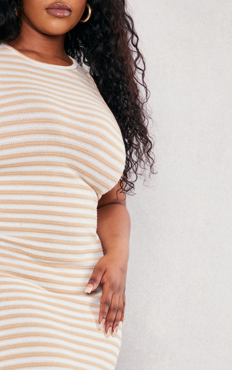 Plus Stone Textured Striped Racer Midi Dress image 4