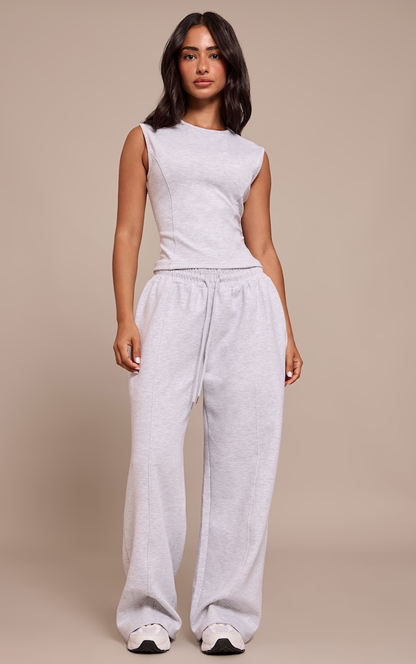 Petite Ash Grey Interlock Drawstring Wide Leg Sweatpants