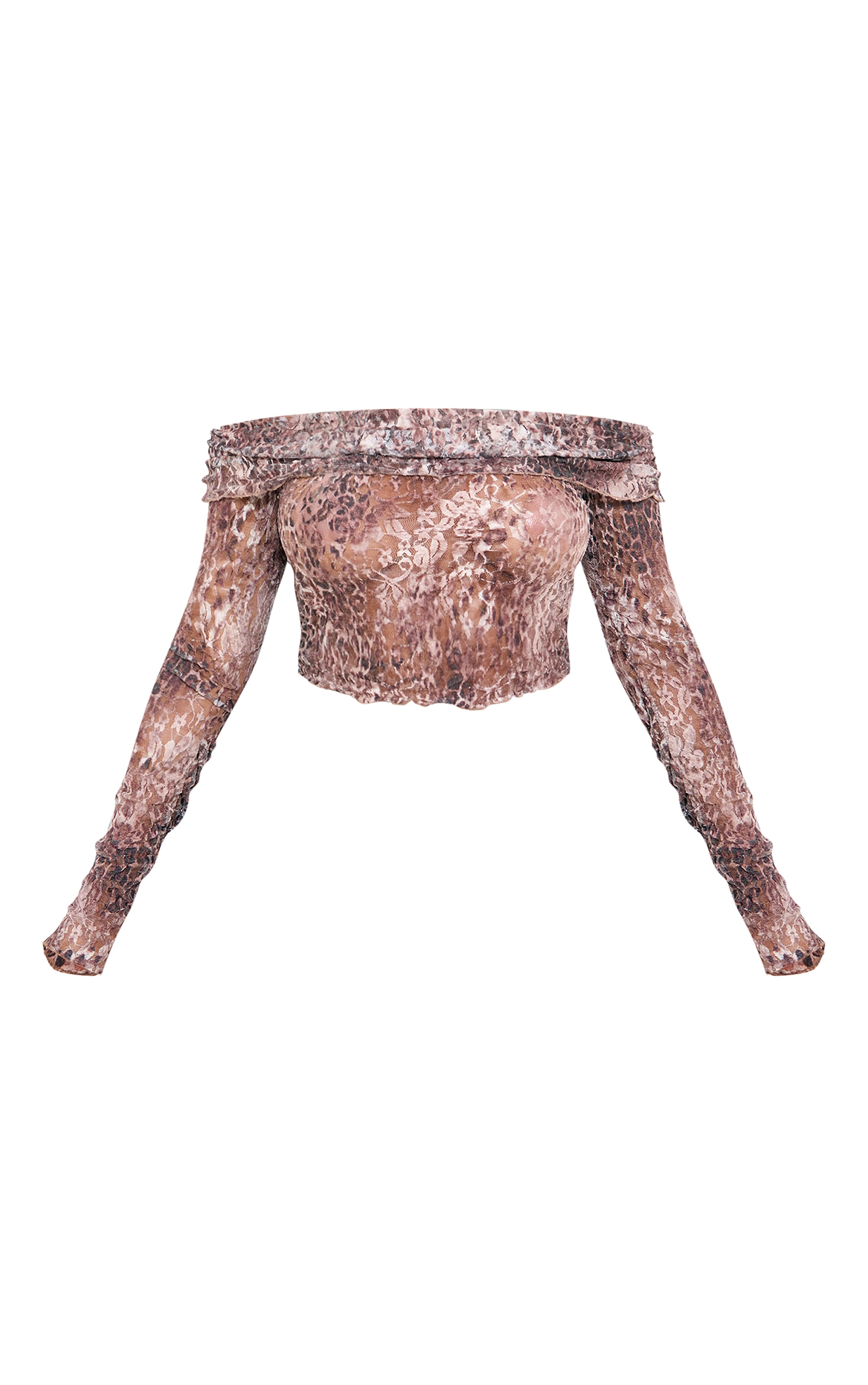 Brown Leopard Lace Fold Over Bardot Top image 1
