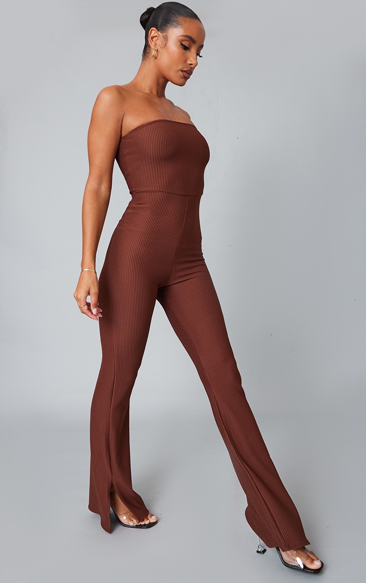 Chocolate Rib Bandeau Split Hem Jumpsuit image 3