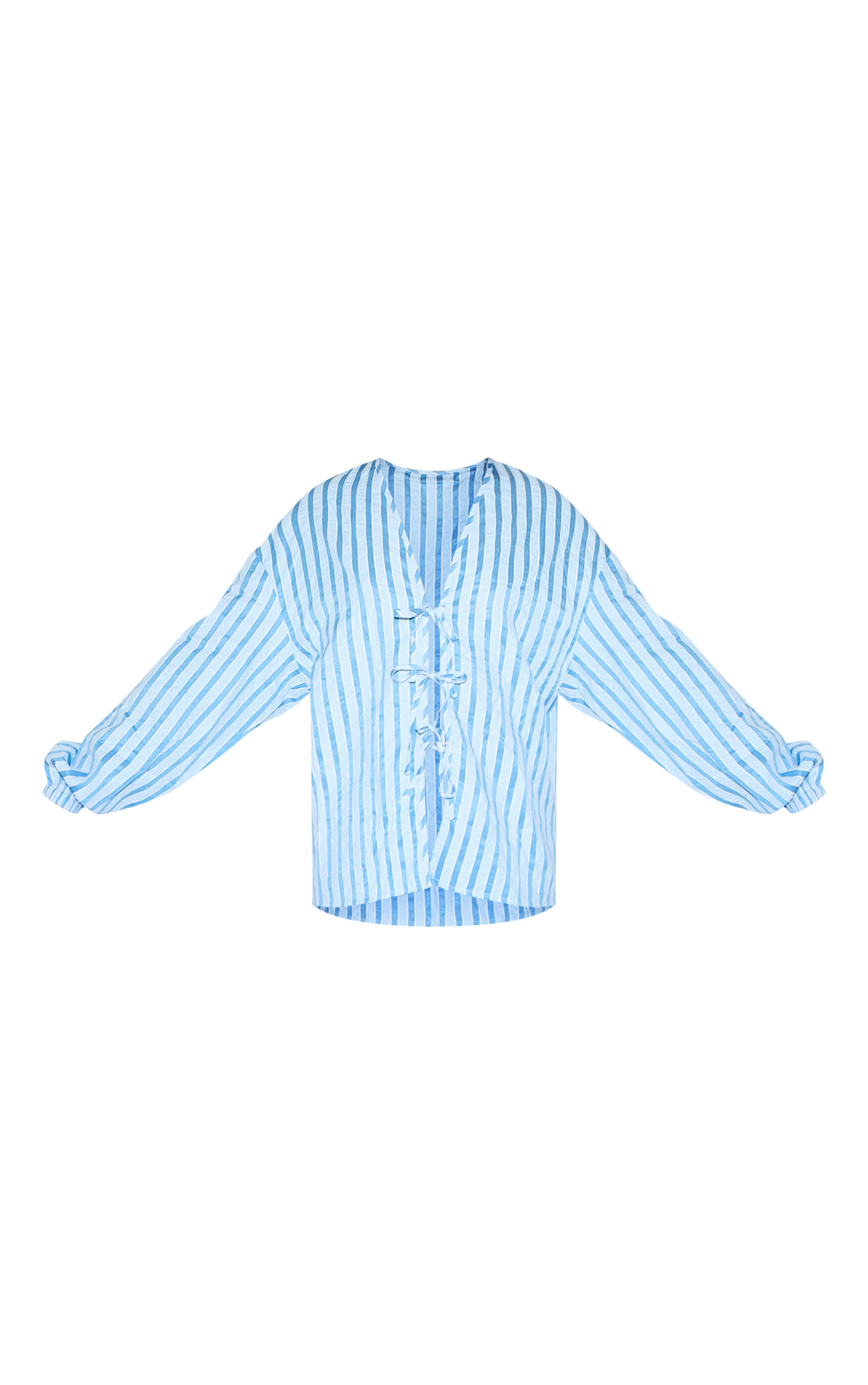 Chemise texturée à rayures bleues et à nouer sur le devant image 5