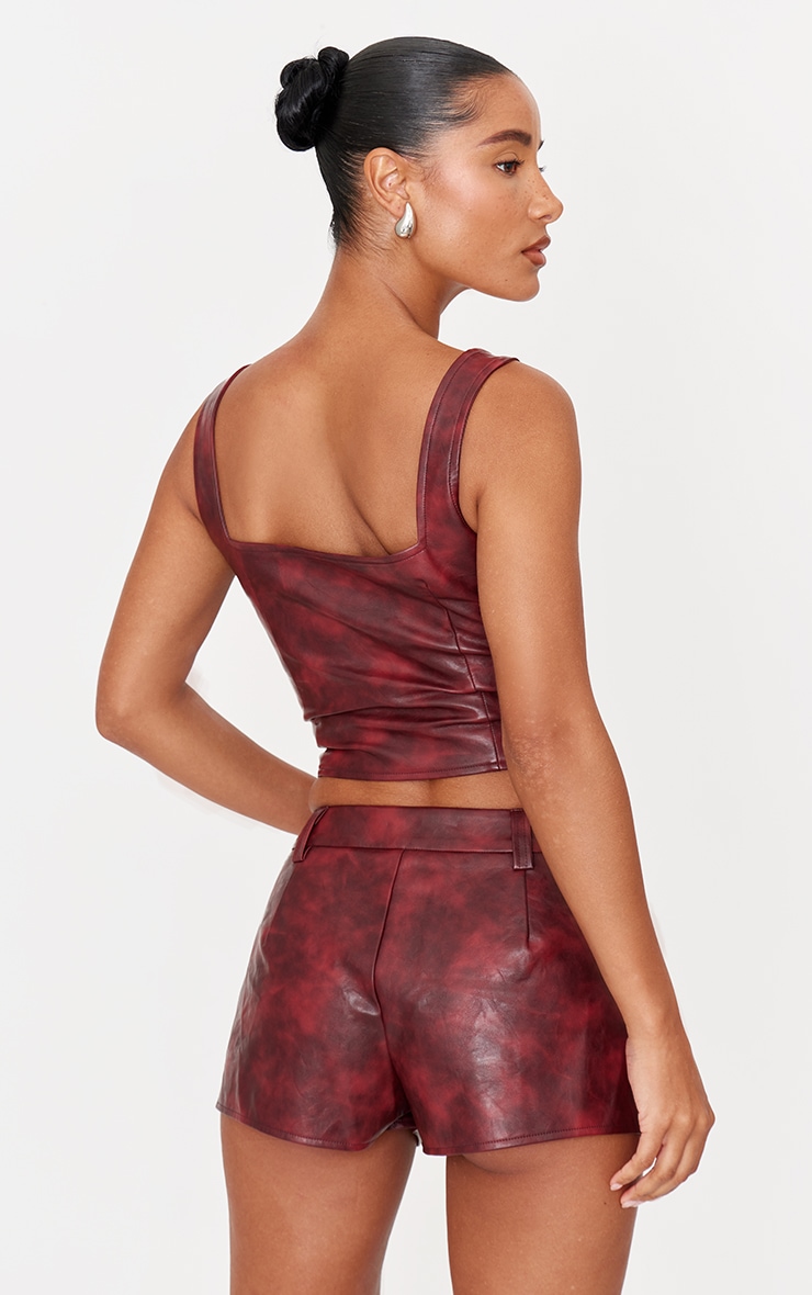 Burgundy Washed Faux Leather Lace Up Corset image 2