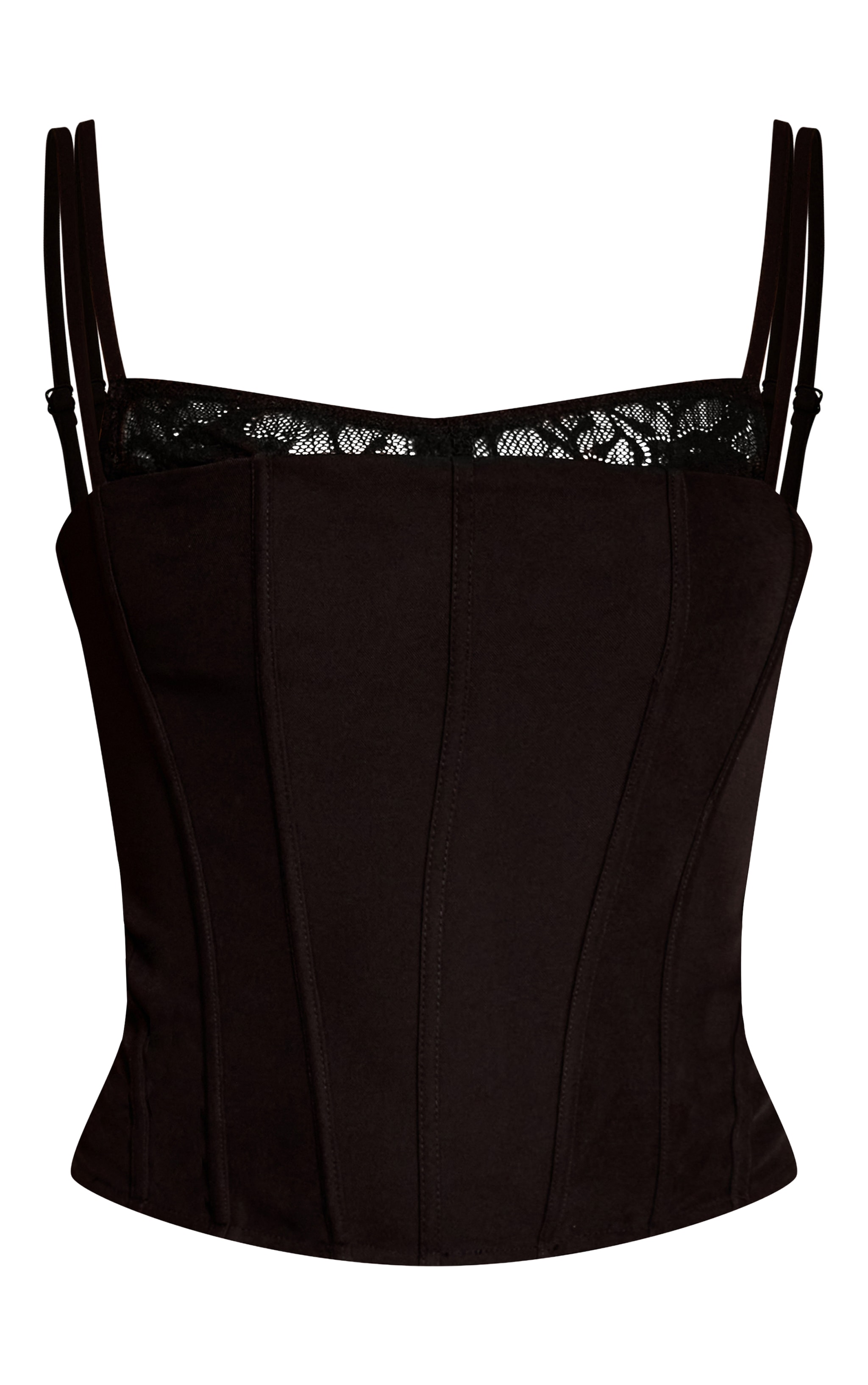 Black Woven Contrast Lace Detail Strappy Corset image 5